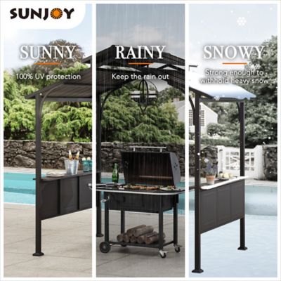 Image showing 8 th Sunjoy 8 x 5ft.Steel Frame 2-Tier Hard-Top Grill Gazebo with Ceiling Hook and Bar Shelves, Brown