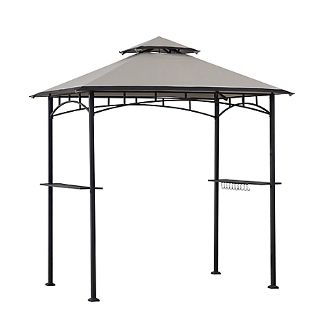 Sunjoy 5 x 8 ft Black Steel Frame Double Tiered Canopy Grill Gazebo for Outdoor, Patio, Garden