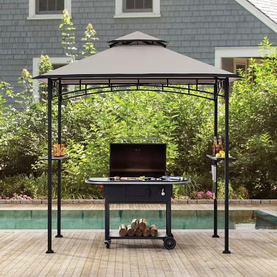 Image showing  8 x 5ft. Black Steel 2-tier Grill Gazebo with Gray/Beige and Black Canopy
