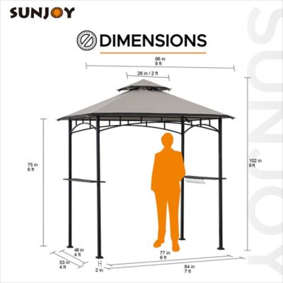 Image showing  8 x 5ft. Black Steel 2-tier Grill Gazebo with Gray/Beige and Black Canopy