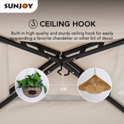 Image showing 5 th Sunjoy 8 x 5ft. Black Steel 2-tier Grill Gazebo with Gray/Beige and Black Canopy