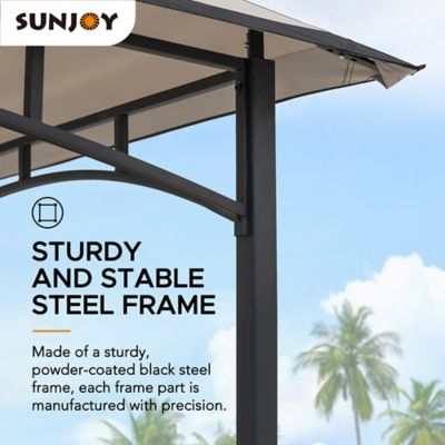 Image showing 6 th Sunjoy 8 x 5ft. Black Steel 2-tier Grill Gazebo with Gray/Beige and Black Canopy