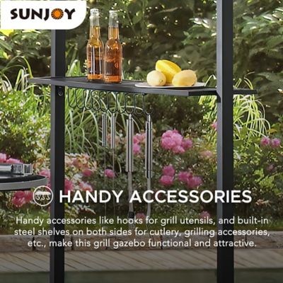 Image showing 7 th Sunjoy 8 x 5ft. Black Steel 2-tier Grill Gazebo with Gray/Beige and Black Canopy