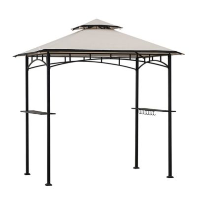 Sunjoy 5 x 8 ft Black Steel Frame Double Tiered Canopy Grill Gazebo for Outdoor, Patio, Garden