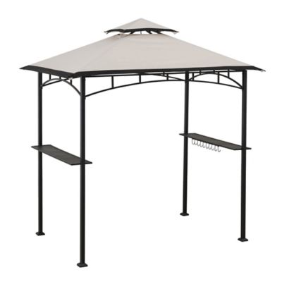 Image showing  5 x 8 ft. Black Steel Frame Double Tiered Canopy Grill Gazebo for Outdoor, Patio, Garden