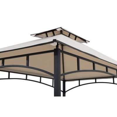 Image showing 5 th Sunjoy 8 x 5ft. Black Steel 2-tier Grill Gazebo with Gray/Beige and Black Canopy