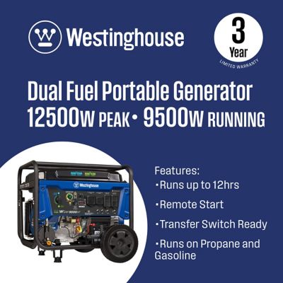 Image showing  12,500/9,500-Watt Dual-Fuel Portable Generator, Electric Start, Transfer Switch Ready