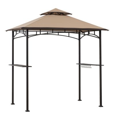 Sunjoy 5 x 8 ft. Black Steel Frame Double Tiered Canopy Grill Gazebo for Outdoor, Patio, Garden