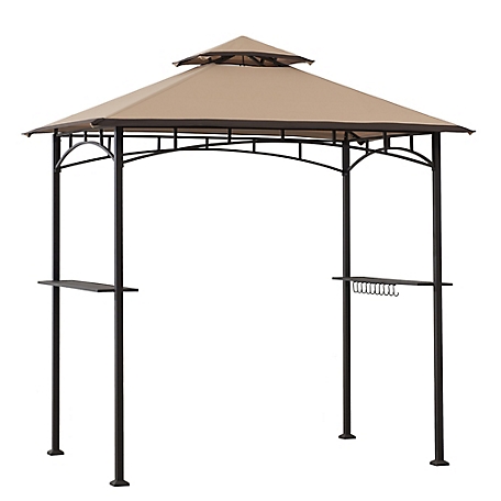 Sunjoy 5 x 8 ft Black Steel Frame Double Tiered Canopy Grill Gazebo for Outdoor, Patio, Garden