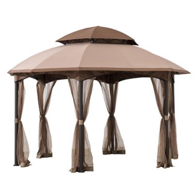 Sunjoy 13.5 ft. x 13.5 ft. Steel Gazebo with 2-Tier Dome Canopy, Tan/Brown