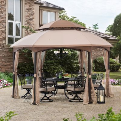Image showing  13.5 ft. x 13.5 ft. Steel Gazebo with 2-Tier Dome Canopy, Tan/Brown