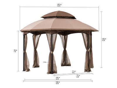 Image showing  13.5 ft. x 13.5 ft. Steel Gazebo with 2-Tier Dome Canopy, Tan/Brown