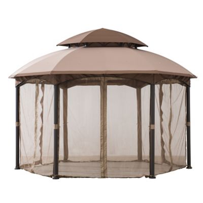 Image showing  13.5 ft. x 13.5 ft. Steel Gazebo with 2-Tier Dome Canopy, Tan/Brown