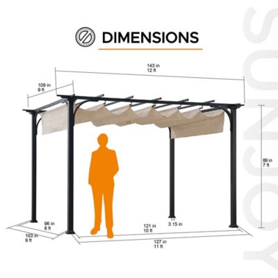 Image showing  12 ft. x 9 ft. Jalen Outdoor Patio Black Steel Frame Pergola with Retractable Beige Canopy Shade for Backyard