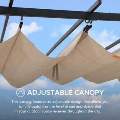 Image showing  12 ft. x 9 ft. Jalen Outdoor Patio Black Steel Frame Pergola with Retractable Beige Canopy Shade for Backyard