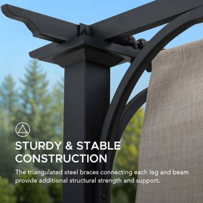 Image showing  12 ft. x 9 ft. Jalen Outdoor Patio Black Steel Frame Pergola with Retractable Beige Canopy Shade for Backyard