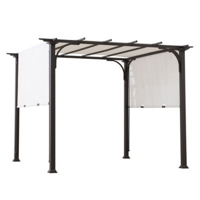 Sunjoy Diego 10x10 ft. Outdoor Patio Brown Steel Classic Frame Pergola with Retractable White Canopy Shade for Backyard