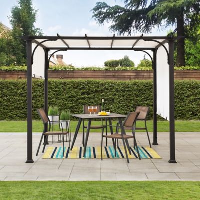 Image showing  Diego 10x10 ft. Outdoor Patio Brown Steel Classic Frame Pergola with Retractable White Canopy Shade for Backyard
