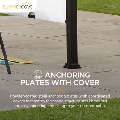 Image showing 5 th Sunjoy Diego 10x10 ft. Outdoor Patio Brown Steel Classic Frame Pergola with Retractable White Canopy Shade for Backyard