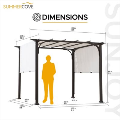 Image showing 7 th Sunjoy Diego 10x10 ft. Outdoor Patio Brown Steel Classic Frame Pergola with Retractable White Canopy Shade for Backyard