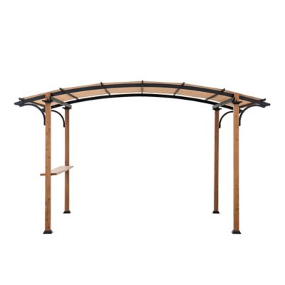 Sunjoy 8.5 ft. x 13 ft. Aura Outdoor Steel Arched Pergola with Tan Weather-resistant Fabric Canopy for Patio, Backyard