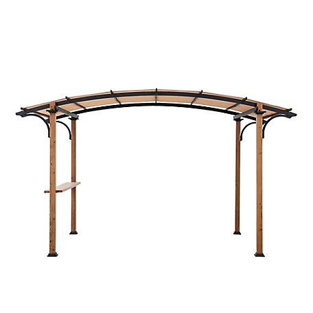 Sunjoy Aura 8.5 x 13 ft. Outdoor Steel Arched Pergola with Tan Weather-resistant Fabric Canopy for Patio, Backyard
