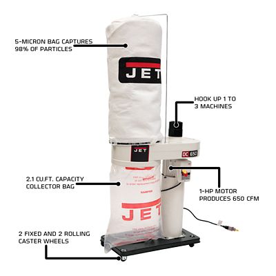 Image showing  1 HP 11/5.5A Dust Collector with 5M Bag Filter Kit, 650 CFM, 1 Phase, 115/230V