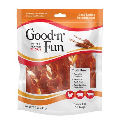 Good 'N Fun Chicken, Beef and Pork Flavor Wings Dog Chew Treats, 12 oz.