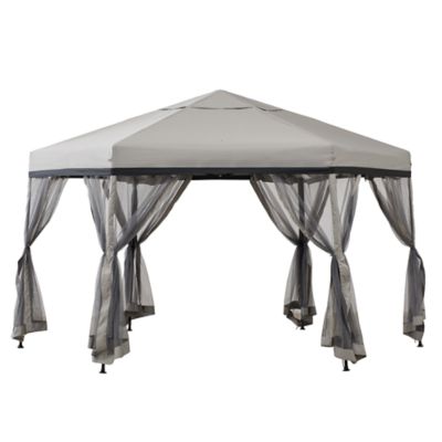 Sunjoy 11 ft. x 11 ft. Outdoor Portable Hexagon Steel Frame Soft Top Pop Up Gazebo, Instant Canopy/Tent, Tan/Brown