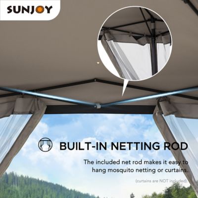 Image showing  11 ft. x 11 ft. Outdoor Portable Hexagon Steel Frame Soft Top Pop Up Gazebo, Instant Canopy/Tent, Tan/Brown