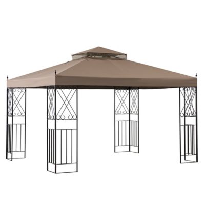 Sunjoy 10 ft. x 12 ft. Khaki 2-Tier Steel Soft Top Gazebo with Ceiling Hook