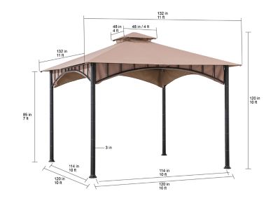 Image showing  11 ft. x 11 ft. Outdoor Patio Black Bamboo Shape Steel Frame 2-Tier Soft Top Gazebo with Beige Canopy for Garden