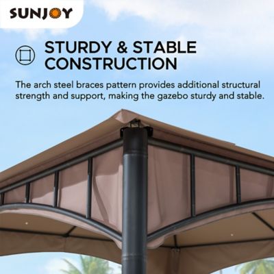 Image showing 7 th Sunjoy 11 ft. x 11 ft. Outdoor Patio Black Bamboo Shape Steel Frame 2-Tier Soft Top Gazebo with Beige Canopy for Garden