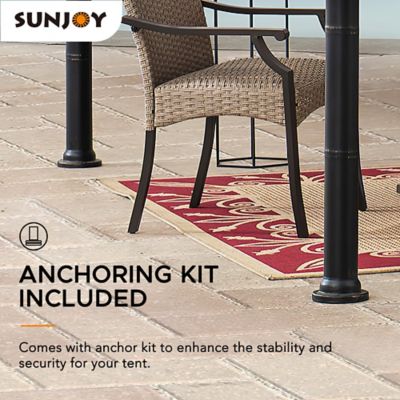 Image showing 8 th Sunjoy 11 ft. x 11 ft. Outdoor Patio Black Bamboo Shape Steel Frame 2-Tier Soft Top Gazebo with Beige Canopy for Garden