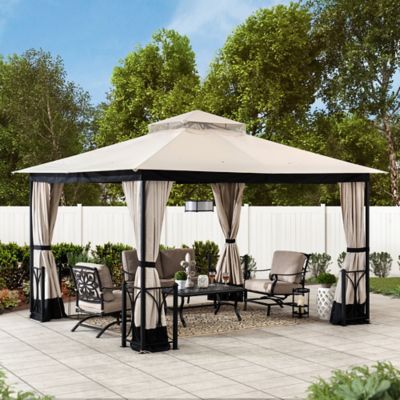 Image showing  11 ft. x 13 ft. Steel Gazebo with 2-Tier Hip Roof, Beige