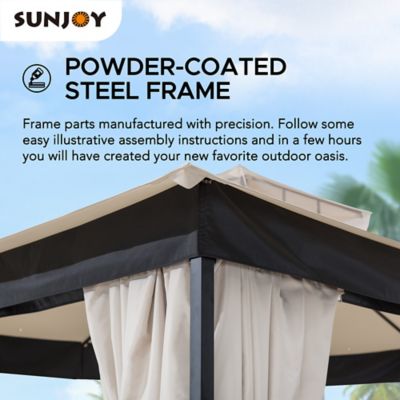Image showing  11 ft. x 13 ft. Steel Gazebo with 2-Tier Hip Roof, Beige