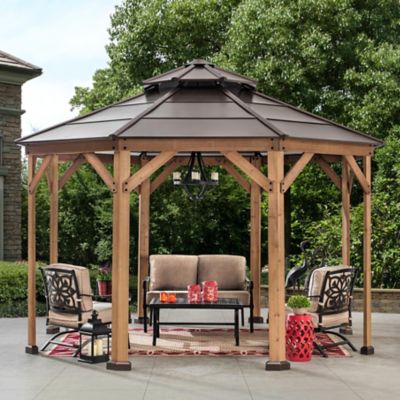Image showing  13 ft. x 13 ft. Allentown Collection Cedar Framed Octagon Wood Gazebo with Steel 2-Tier Hardtop Roof, Black