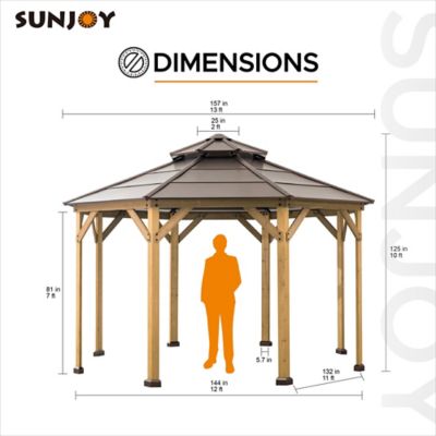 Image showing  13 ft. x 13 ft. Allentown Collection Cedar Framed Octagon Wood Gazebo with Steel 2-Tier Hardtop Roof, Black