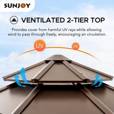 Image showing  13 ft. x 13 ft. Allentown Collection Cedar Framed Octagon Wood Gazebo with Steel 2-Tier Hardtop Roof, Black