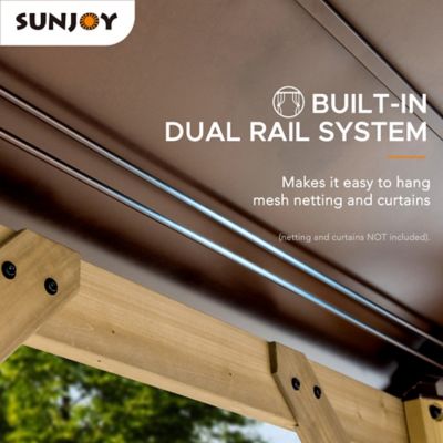 Image showing 6 th Sunjoy 13 ft. x 13 ft. Allentown Collection Cedar Framed Octagon Wood Gazebo with Steel 2-Tier Hardtop Roof, Black