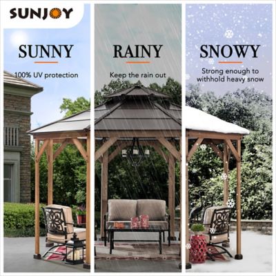 Image showing 7 th Sunjoy 13 ft. x 13 ft. Allentown Collection Cedar Framed Octagon Wood Gazebo with Steel 2-Tier Hardtop Roof, Black