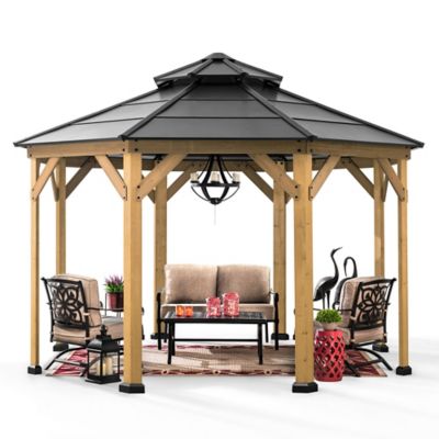 Image showing  13 ft. x 13 ft. Allentown Collection Cedar Framed Octagon Wood Gazebo with Steel 2-Tier Hardtop Roof, Black