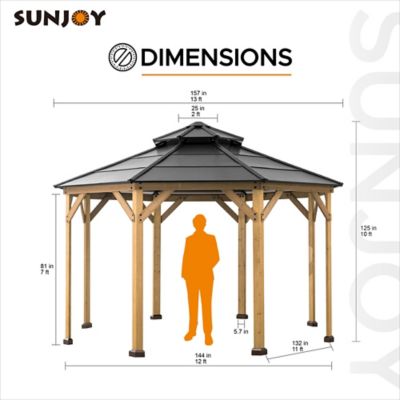 Image showing  13 ft. x 13 ft. Allentown Collection Cedar Framed Octagon Wood Gazebo with Steel 2-Tier Hardtop Roof, Black