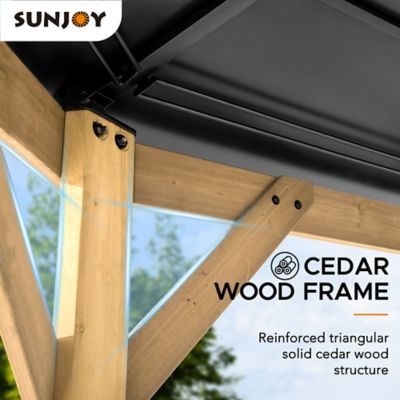 Image showing  13 ft. x 13 ft. Allentown Collection Cedar Framed Octagon Wood Gazebo with Steel 2-Tier Hardtop Roof, Black