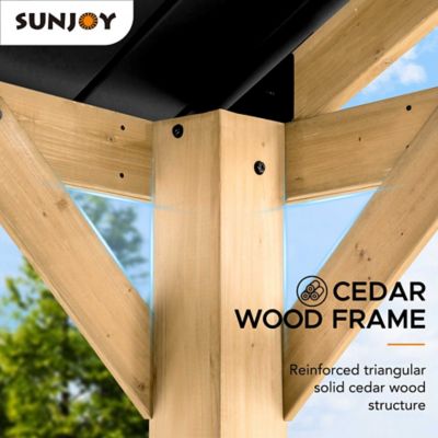 Image showing  11 ft. x 13 ft. Helena Collection Outdoor Patio Premium Cedar Wood Frame Gazebo, Matte Black Steel Gable Hardtop Roof