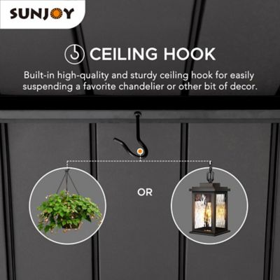 Image showing 5 th Sunjoy 11 ft. x 13 ft. Helena Collection Outdoor Patio Premium Cedar Wood Frame Gazebo, Matte Black Steel Gable Hardtop Roof