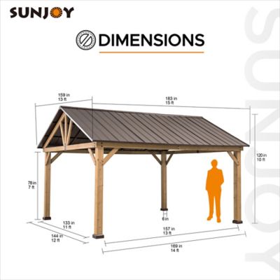 Image showing  13 ft. x 15 ft. Outdoor Patio Hardtop Gazebo, Wooden Frame Metal Gazebo with Steel Gable Roof