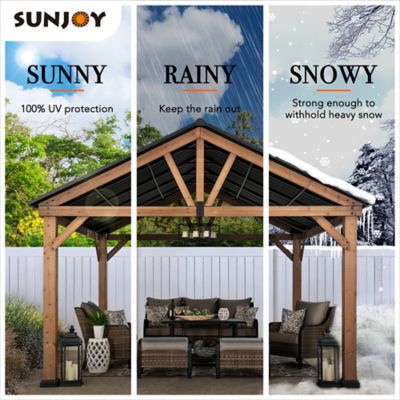 Image showing 7 th Sunjoy 13 ft. x 15 ft. Outdoor Patio Hardtop Gazebo, Wooden Frame Metal Gazebo with Steel Gable Roof