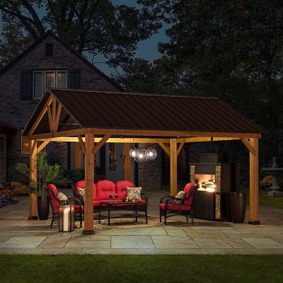 Image showing 8 th Sunjoy 13 ft. x 15 ft. Outdoor Patio Hardtop Gazebo, Wooden Frame Metal Gazebo with Steel Gable Roof