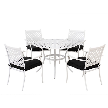 Sunjoy 5-Piece Patio Dining Set White Steel Outdoor Dining Sets with Seat Cushions and Umbrella Hole